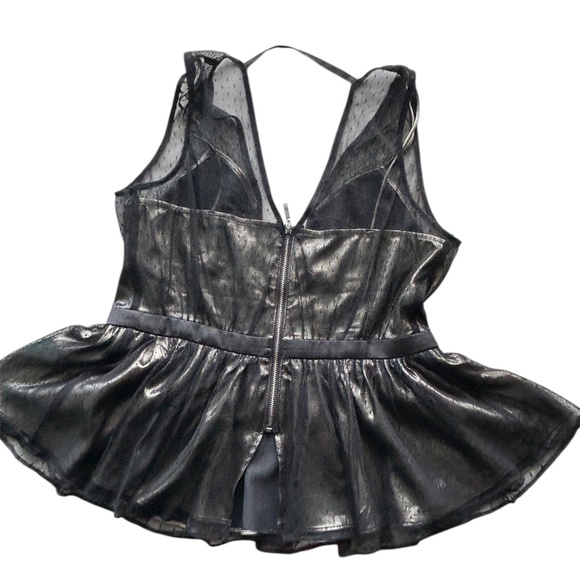 Black Mesh Sleeveless Peplum Top Zip Back Witchy Goth Sz8 - Picture 2 of 10